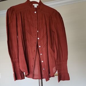 Sundance NWOT Cotton Terracotta Blouse with Ruffle Trim